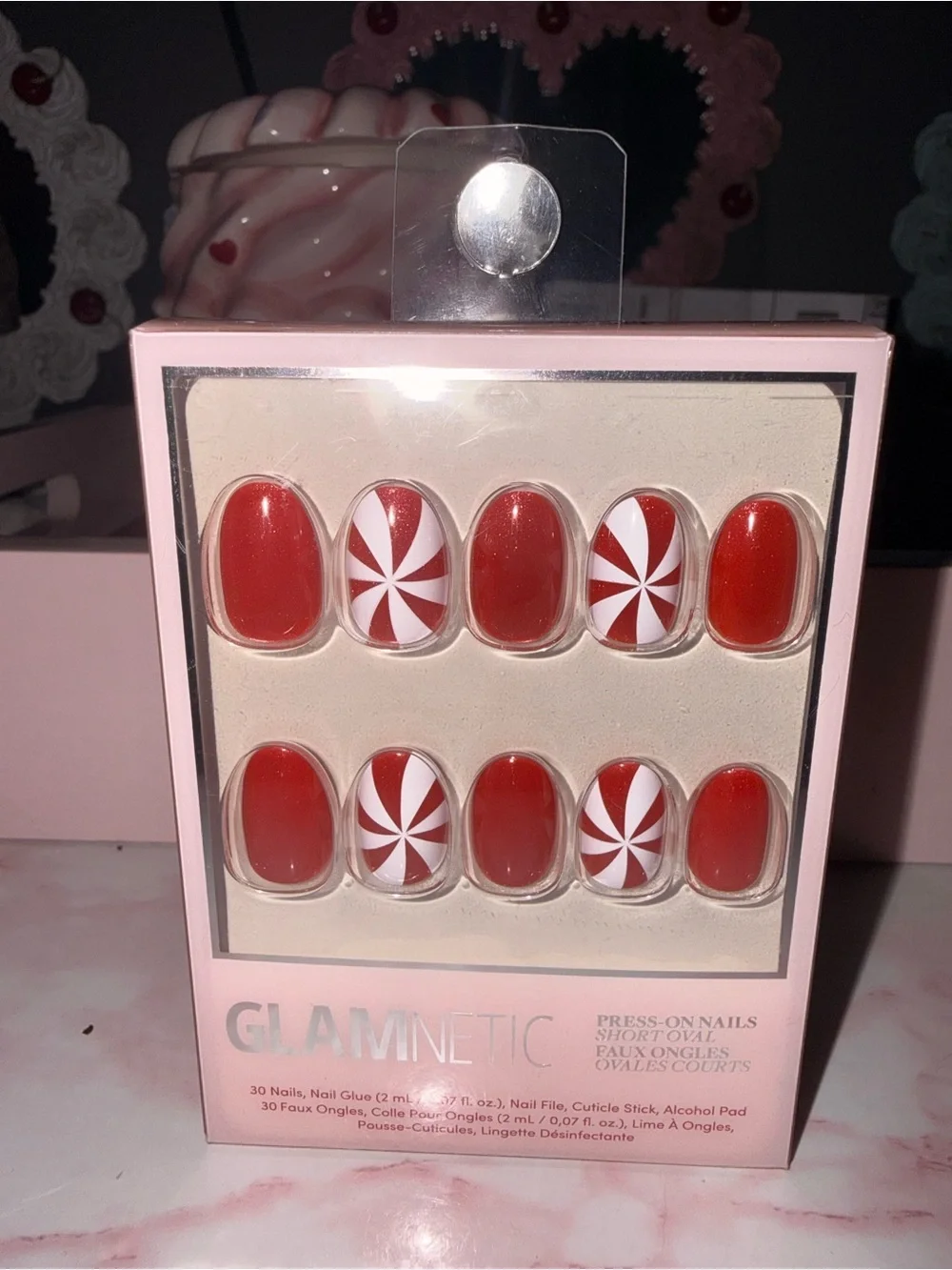 Glamnetic Red Peppermint Swirl Press-On Nails